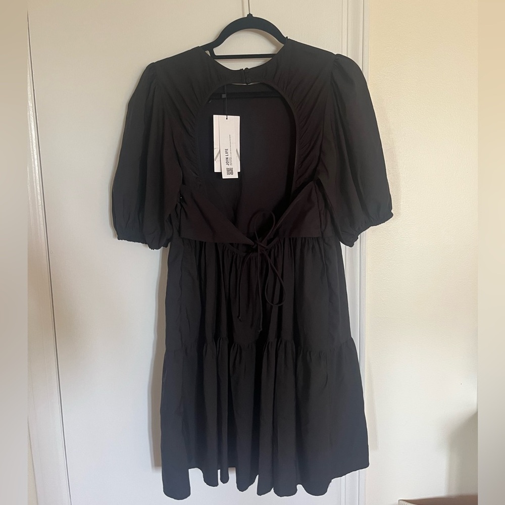 Zara NWT Black puffer sleeve sundress size Large